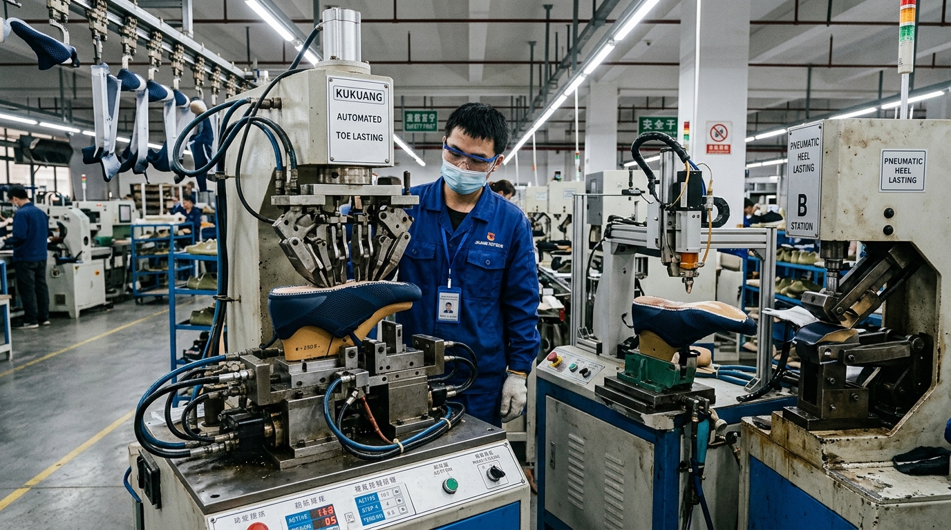 LUTE FOOTWEAR Computerized Toe Lasting Machine in Operation